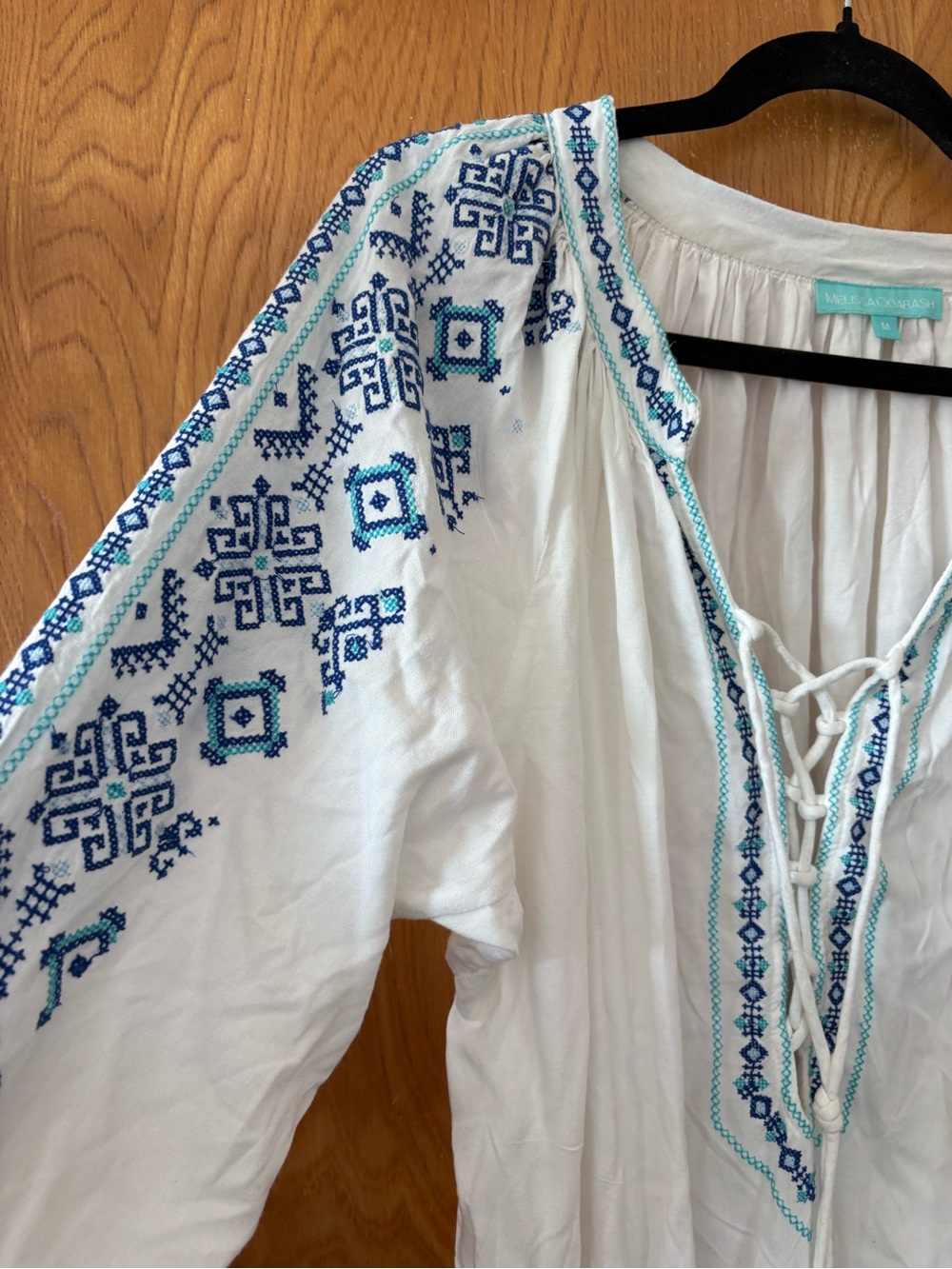 Melissa Odabash White Long Sleeve Embroidered Boho Dress cover up M - Picture 3 of 9